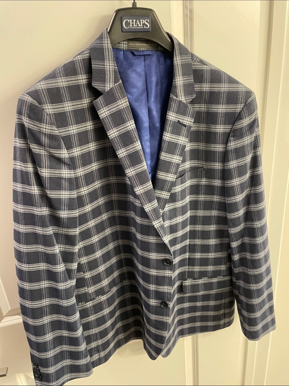 Navy and White Plaid Sport Coat